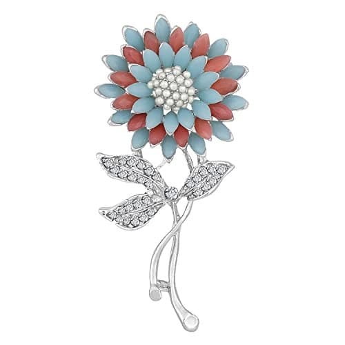 Mahi Rhodium Plated Sunflower Brooch/Lapel Pin with Crystals and Artificial Pearls for Women BP1101086RBlu