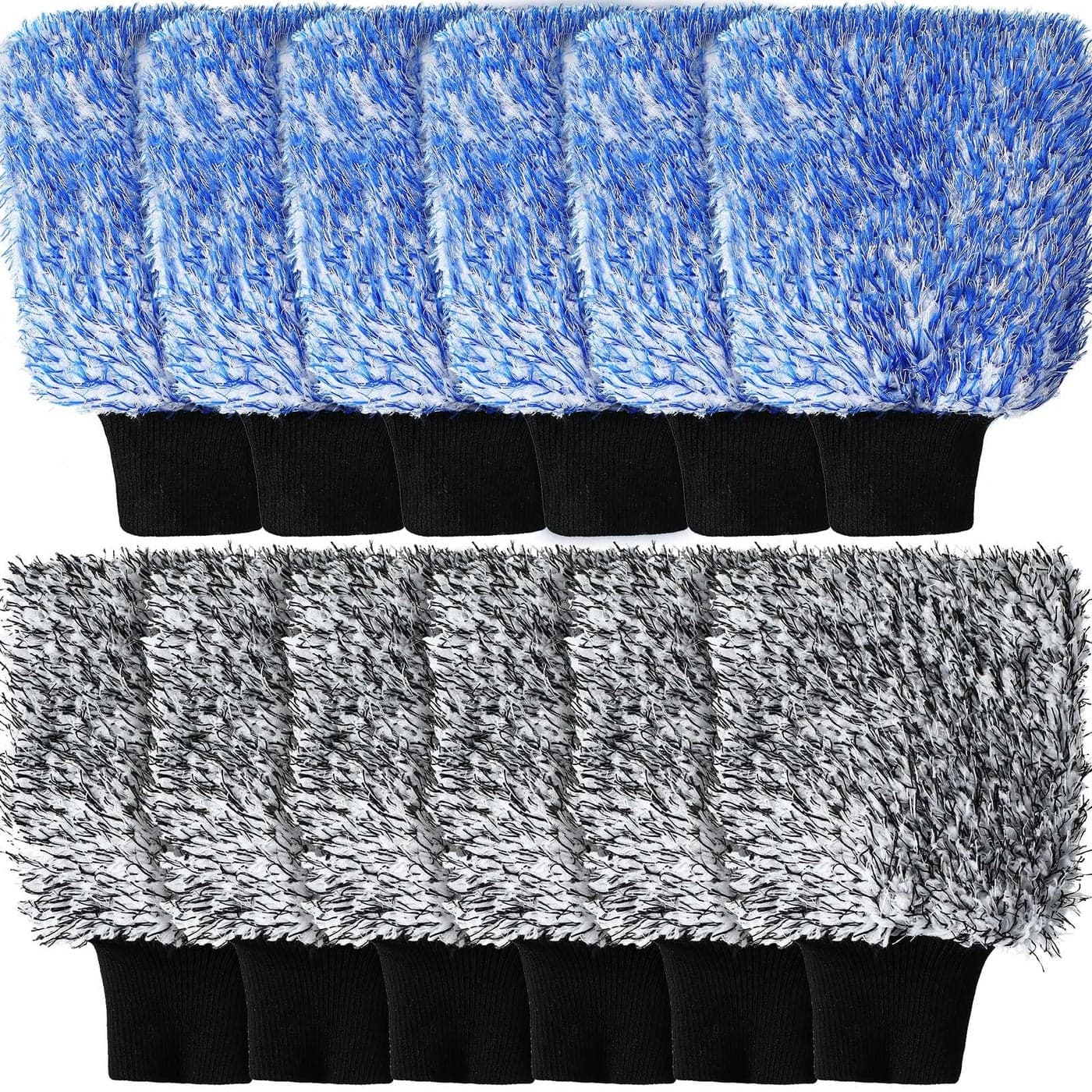 Riakrum 12 Pcs Microfiber Car Wash Mitts Scratch Free Ultra Absorbent Car Sponge Glove Cleaner Wash Mitts for Car Wheel Trucks Home Cleaning Black and WhiteBlue and White