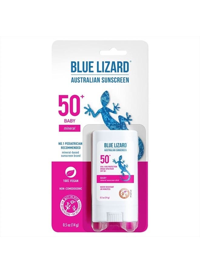 Blue Lizard BABY Mineral Sunscreen Stick with Zinc Oxide, SPF 50+, Water Resistant, UVA/UVB Protection - Easy to apply, Fragrance Free, .5 oz