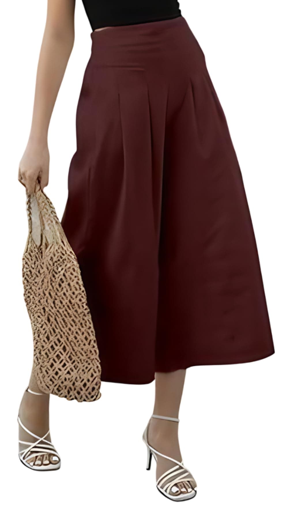 OOMPH! Cotton Linen Palazzo Pant for Women | Women's High Rise High Waist Trousers Flowy Wide Leg Plazzo Pant Trouser with Pocket | Plazo Pant for Woman Brown