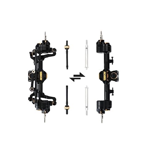 RCAWD Fourth Version Brass SCX24 Portal Axles Wide Axle Highly Rigid Driveshaft Thickened Screws for Axial 124 SCX24 Series Front Rear Portal Axle Upgrades Parts Black