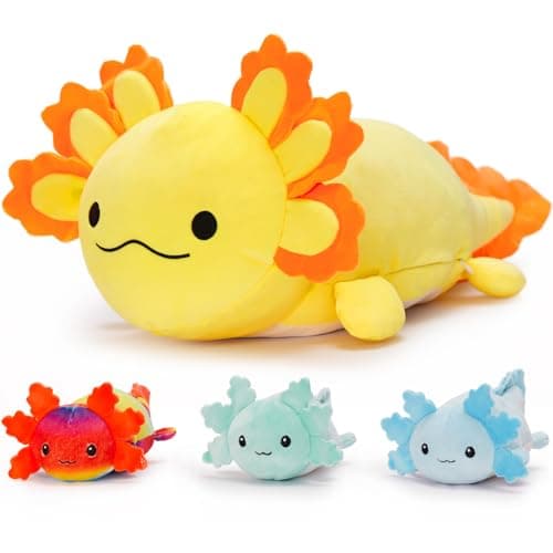MaoGoLan 4Pcs Giant Axolotl Plush with 3 Babies Inside235 Large Ultra Soft Axolotl Stuffed Animals Throw PillowSquishy Stuffed Axolotl Plush Collection Gift for Axolotl LoverKidsTeensYellow