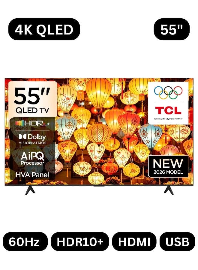 TCL 55 Inch P71L 4K Premium QLED Smart TV (2026 Model Google TV - UAE Version), 55 Inch 4K QLED Smart TV With 2GB RAM + 16GB ROM, AiPQ Processor, HVA Panel, ONKYO 2.0 Hi-Fi System, Dolby Vision + Atmos 55P71L Black