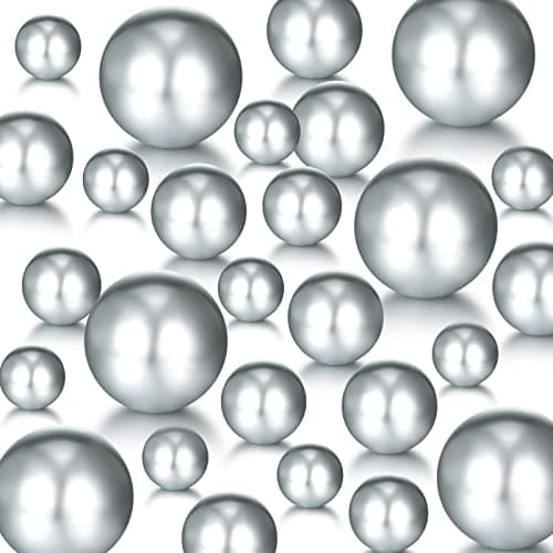 Hicarer 120 Pcs Pearl for Vase Pearls Bead for Centerpieces Makeup Brush Holder Filler Assorted Round Faux Beads for Wedding Home Decor, 14/20/ 30 mm(Bright Silver Gray)