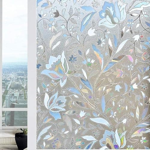 SUNBIRD Frosted Glass Window Film Decorative Non-Adhesive Bathroom Privacy Stained Glass Window Sticker for Home and Office, (12in x 2 ft, Dahalia)