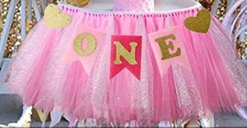 1st Birthday Girl Baby Tutu for High Chair Decoration and ONE Pennant Happy Birthday for Highchair