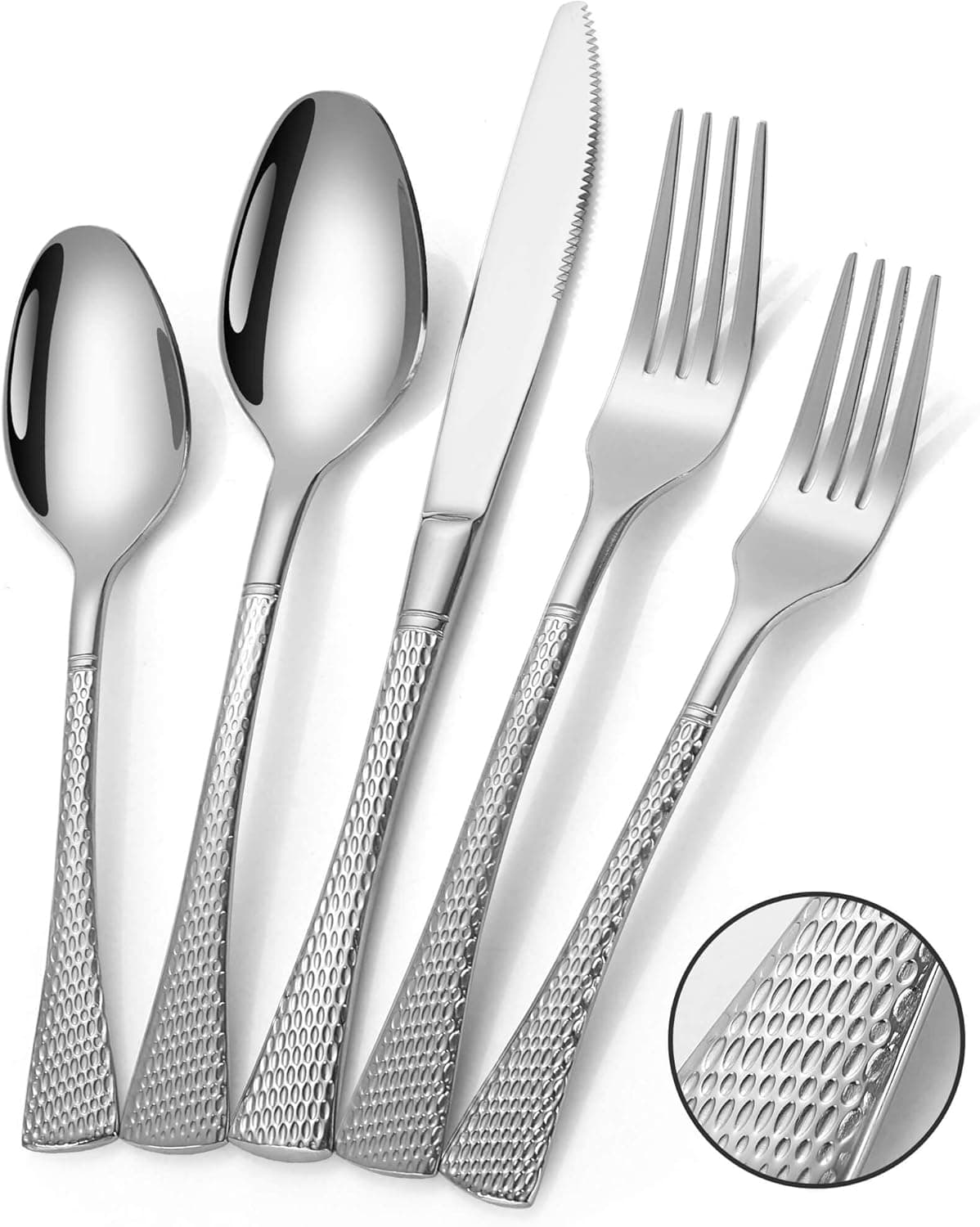Hammered Silverware Set20 Piece Modern Flatware Set Service for 4Mirror Polished Stainless Steel Cutlery Set Utensil Set Tableware SetKitchen Knives Forks Spoons SetDishwasher Safe