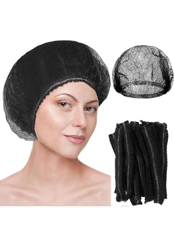 50 Pcs Disposable Bouffant Caps – 21 Inch Non-Woven Hair Nets For Food Service, Hospital, Salon, Kitchen, Lab, And Sleep Use (Black)
