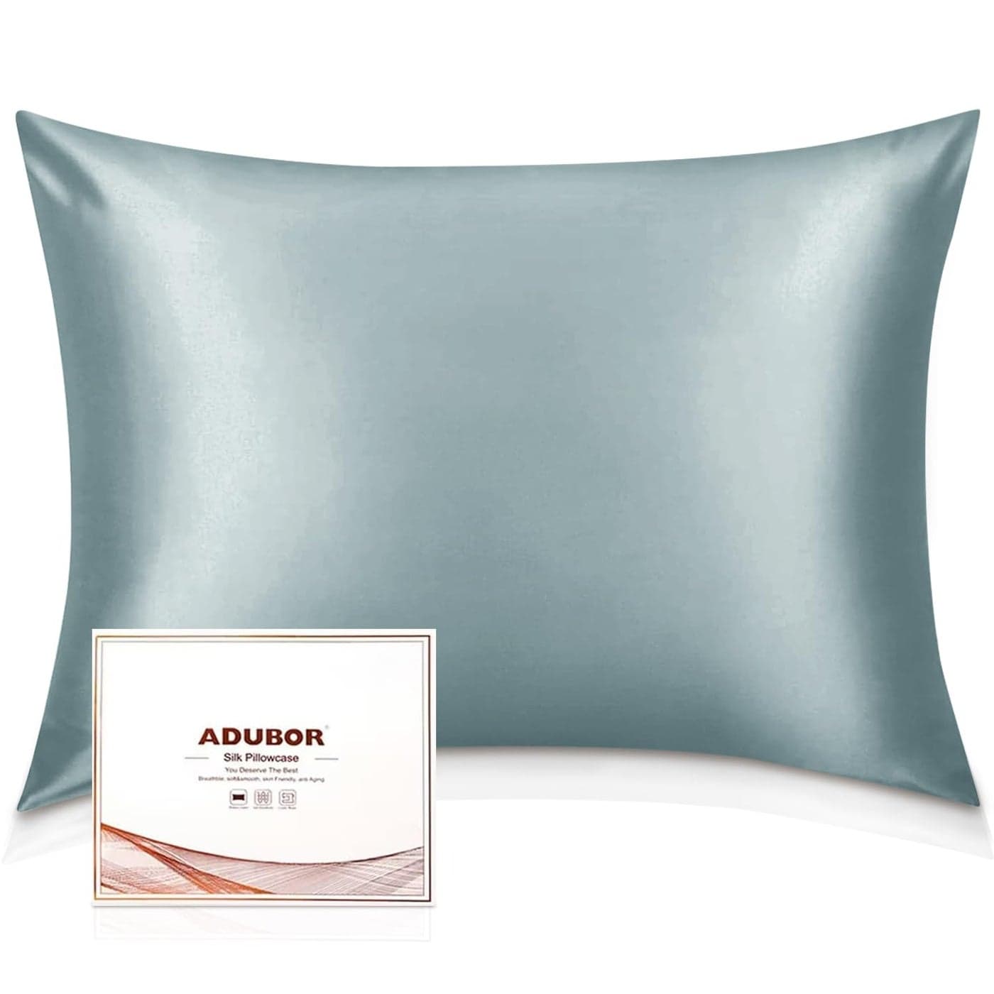 Adubor Silk Pillowcase Mulberry Silk Pillow Case 23 Momme 6A Grade Fibers 900 Thread Count Silk Pillow Cases for Hair and Skin Health with Hidden Zipper King 2040 Lake Blue 1PC