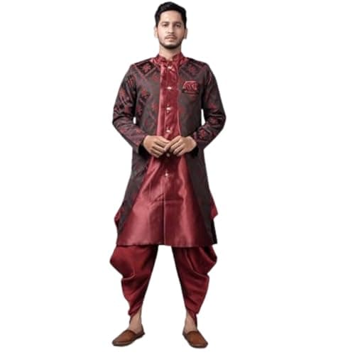 XEPON Mens Ethnic Wear Wedding Sherwani & Dhoti Set(Maroon S, Size)