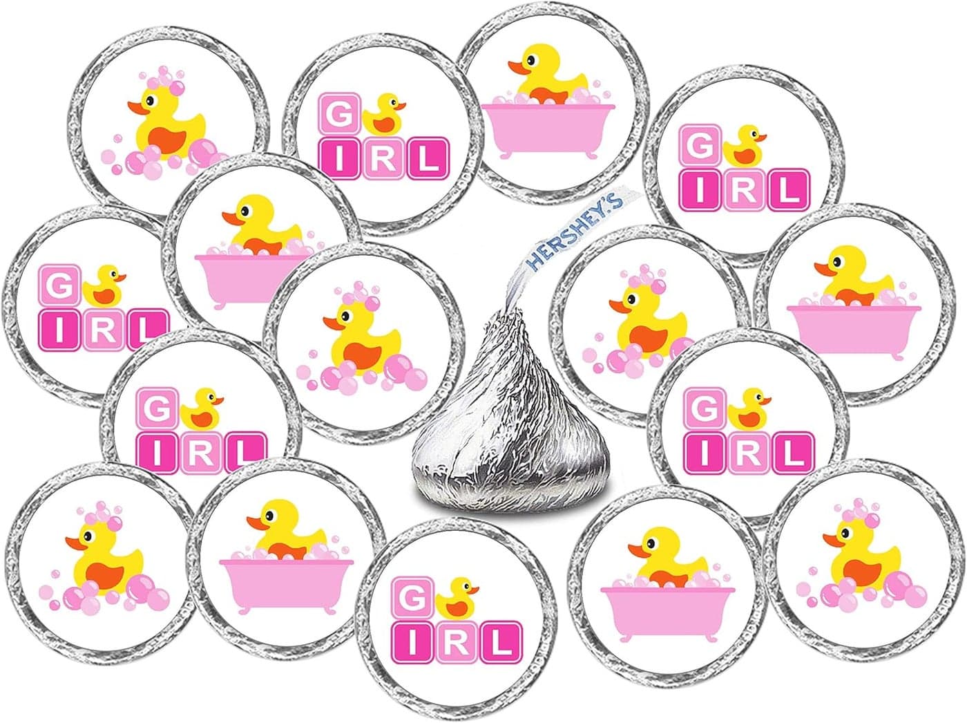 324 Pink Duck Rubber Ducky Theme Baby Shower Favors Stickers for Baby Shower Or Baby Sprinkle Party Decorations Baby Shower Kisses Stickers Birthday Ducky Kisses Stickers Made in USA