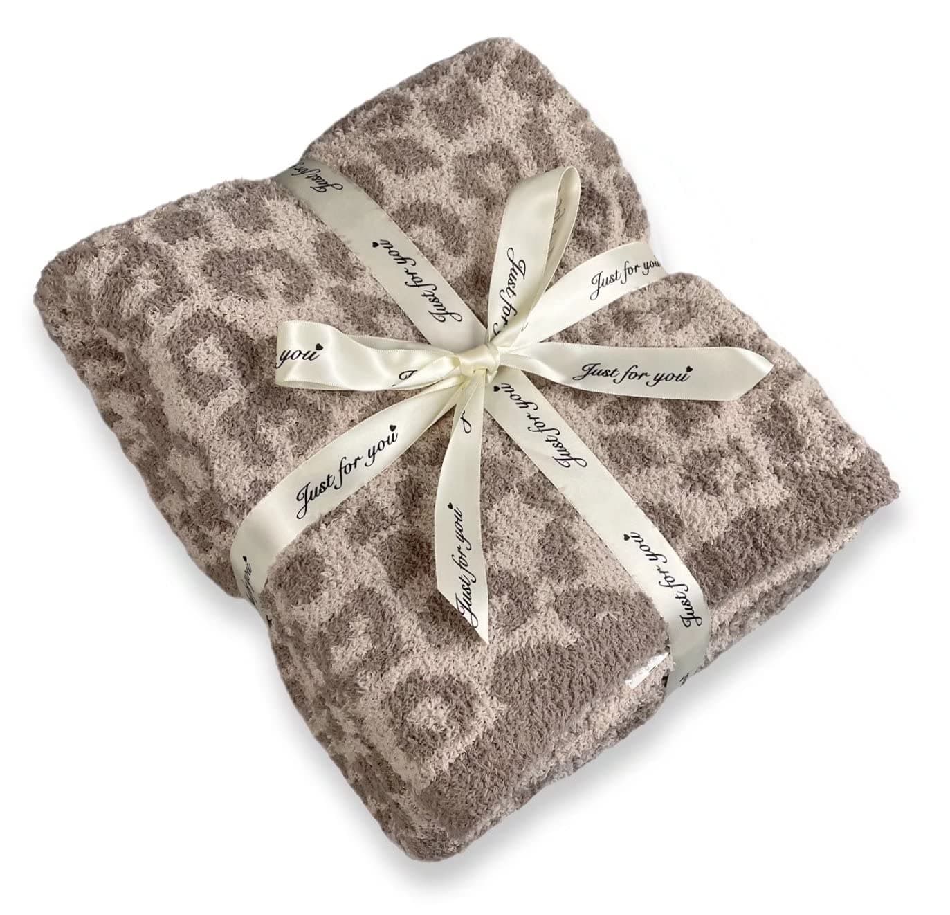 Soft Fuzzy Fluffy Leopard Knitted Throw BlanketCozy Plush Fleece Comfy Microfiber Blanket for Couch Sofa BedLinenWarm Gray