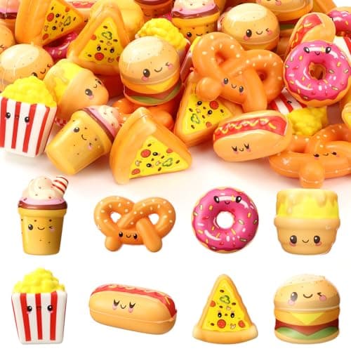 Hollowfly 56 Pcs Fast Food Stress Balls Slow Rising Fidget Sensory Toy Emotional Relief Squeeze Stretchy Food Stress Toys for Funny Goodie Bag Fillers Gifts Party Favors Office Holiday