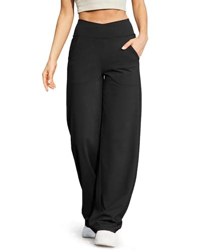 G4Free Wide Leg Dress Pants for Tall Women Flare Yoga Pants with Pockets Comfy Stretchy Lounge Casual Long PantsBlackM33