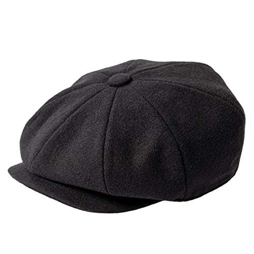 JANGOUL Men Wool Blend 8 Panel Newsboy Cap Tweed Cabbie Hat Snap Brim (Black, 7 3/8)