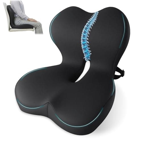 XZdream Memory Foam Seat Cushion,Office Chair Cushion with Lumbar Support for Back Pressure Relief,Sciatica,Non Slip Car Seat Cushion with Strap,Pad Orthopedic Cushions for Car,Truck,Desk (D-Black)