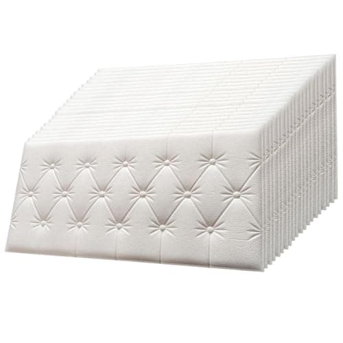 DOKDO 3D White headboard Cushion Wallpaper for Wall PE Foam Wall Stickers Self Adhesive DIY Wall Decor (35 X 70cm, Appx. 2.7Sq Feet)(Colour : White) (20)