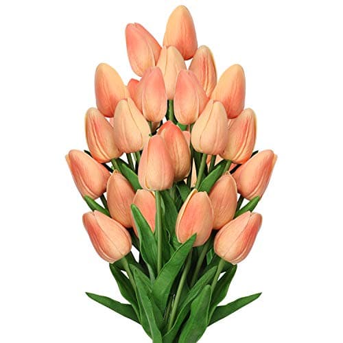 10 Pcs Peach Tulips Artificial Flowers Real Touch Fake Tulips Fake Flowers for Mothers Day 135 Faux Tulips Faux Flowers Bulk Artificial Tulips Flowers for Vase Centerpieces Home Wedding Bouquet