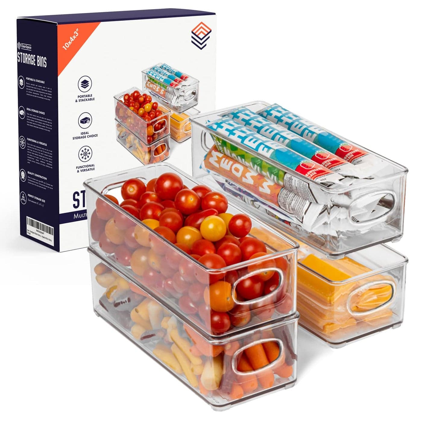 ClearSpace Plastic Pantry Organization and Food Storage Bin Great Kitchen Storage Fridge Organizer Bins 4 Pack