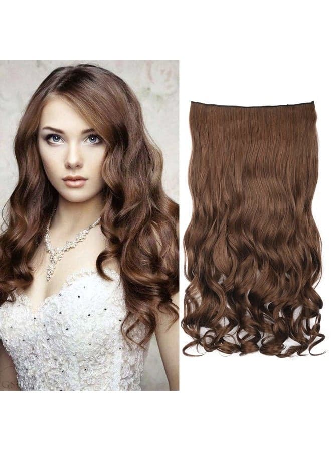 14" 1-Pack 3/4 Full Head Curly Wavy Clips in on Synthetic Hair Extensions HE008 Hairpieces for Women 5 Clips 3.6 Oz per Piece - Medium Warm Brown