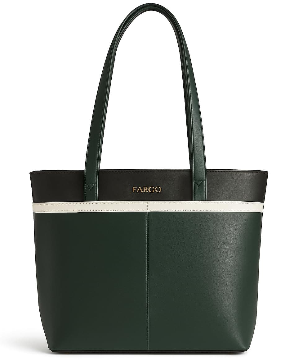 Fargo Stride Green Tote Bag for Women | Spacious Vegan Leather Shoulder Bag with YKK Zipper | Large Handbag for Office, College, Casual Use | Made in India