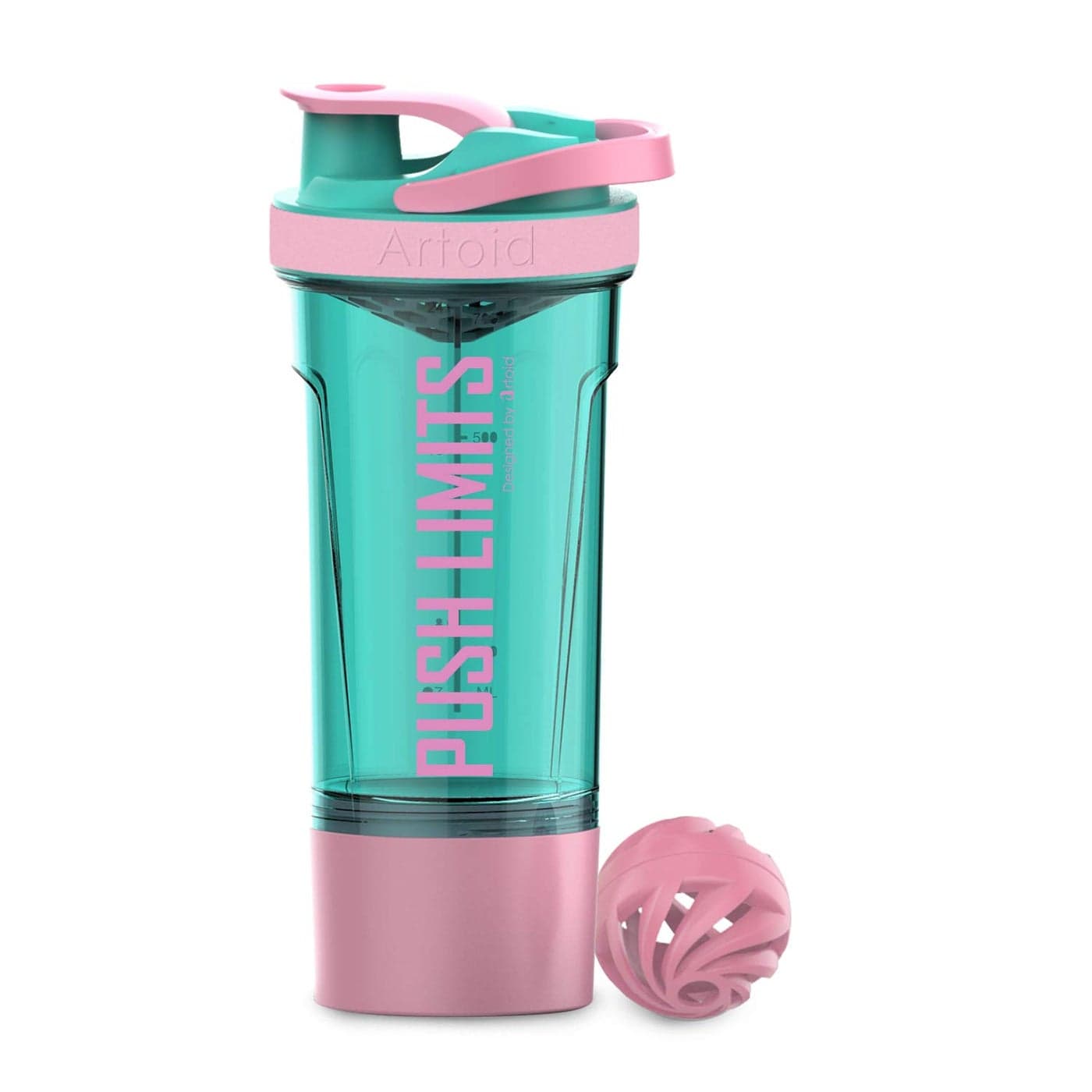 Artoid Mode Inspirational Fitness Workout Sports Protein Shaker Bottle 24Ounce Dual Mixing Technology with Shaker Balls Mixing Grids Included Twist and Lock Protein Box Storage Included