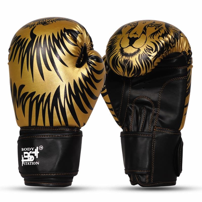 Bodystation Longlasting Faux Leather MMA Everlasting Training Lion Boxing Gloves with Hook & Loop Closure for Men & Women | Kickboxing, Gym & Sports Equipment | Twin Punching Gloves