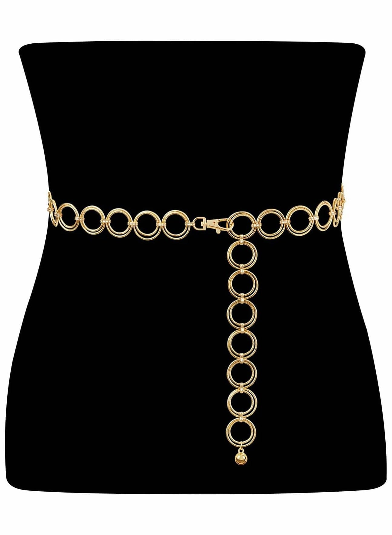 Metal Waist Chain for Women Girls Adjustable Body Link Belt Fashion Belly Jewelry Lady's Polished O- Ring All Over Links fit Jeans Dresses (Gold)