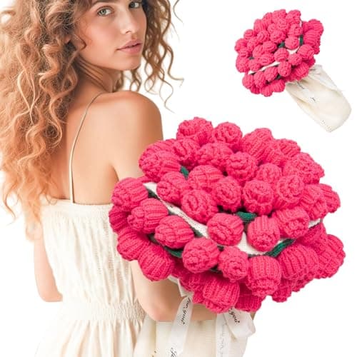LOKOZ Rose Crochet Flowers Bouquet Blanket Birthday Valentines for Girlfriend Wife Galentines Mothers Day Birthday Gifts for Women Mom Her Friend Sister Romantic for Wedding Home Decor 63 Inches