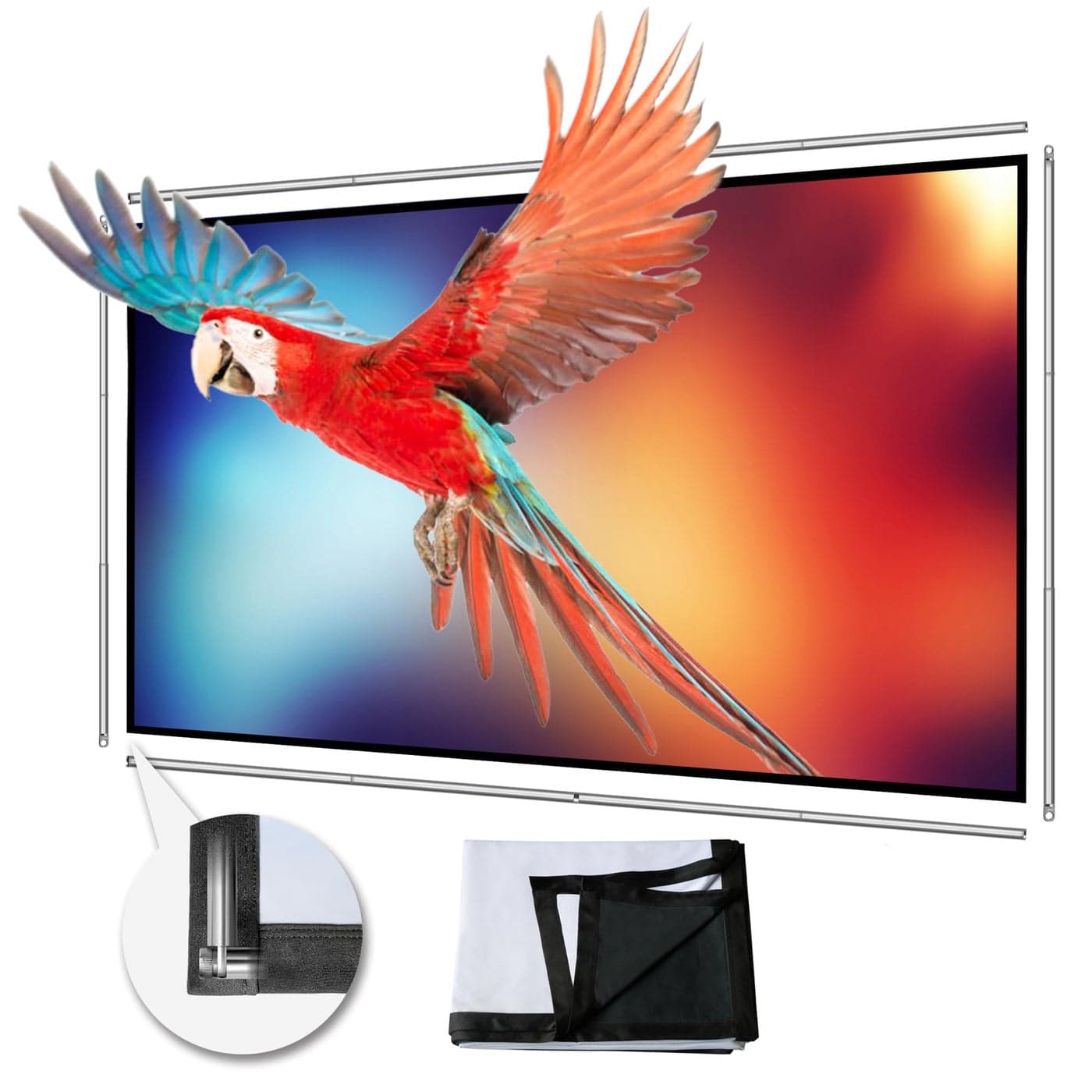 Portable Projector Screen 120 inch with Combined Pole Frame Black Backing Silver Foldable Projection Screen