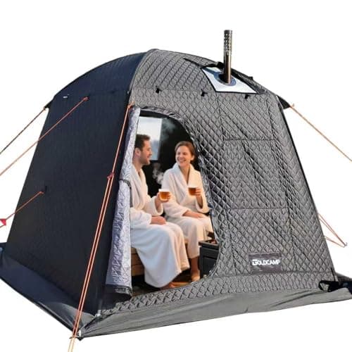 GOLDCAMP 3-4 Person Portable Steam Sauna Tent, Outdoor SPA Camping Detox Relaxation Quilted Box with Heat Retention Design, 86.6"X86.6"X75" Gray and Black with Carry Bag (NO Stove)