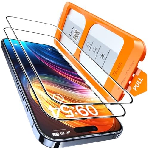 TOCOL for iPhone 15 Pro Max Screen Protector 9H Hardness Military Grade Shatterproof HD Tempered Glass for Full Coverage Easy Installation 2 Pack