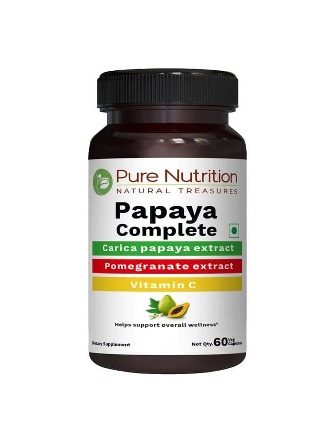 Papaya Complete - 60 Veg Capsules (Supports Platelet Immunity & Digestion) Each Capsule contains 500mg Carica Papaya Fruit and Leaf Extract. Non-GMO | Gluten-Free