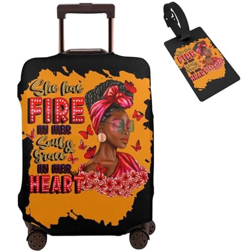 Hepmant Travel Suitcase Protector African American Woman Elastic Protective Washable Luggage Cover With Concealed Zipper Suitable M for 2224 inch luggage