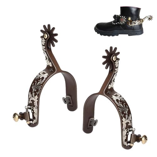 ASHATA 2Pcs Western Spurs Vintage Carved Spurs Retro Bronze Low Carbon Steel Horse Spurs with Turnable Gear for Horse