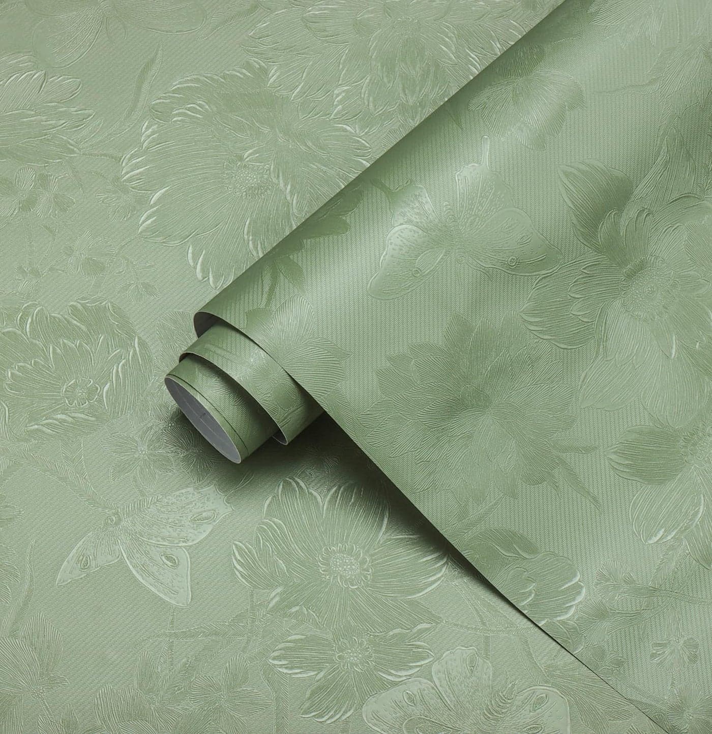 Erfoni 118x177 Green Peel and Stick Wallpaper Floral Embossed Stick Peel Contact Paper Vintage Decorative Self Adhesive Wall Paper Green Flower Textured Removable Wallpaper for Accent Wall Covering
