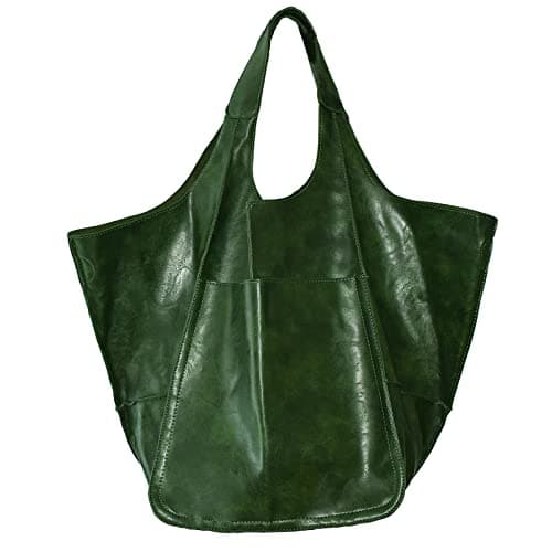 KlaOYer Oversized Leather Tote Bag Large Capacity Work Hobo Pu Leather Bucket Purse And Handbag Big Soft Travel Shopping Bag (Green)