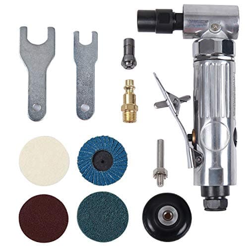 1/4 inch Angle Air Die Grinder,20000 RPM, 90 Degree Angled,with 4 pcs 2" Roll Lock Sanding Discs, Polished Color Pneumatic Angle Die Grinder