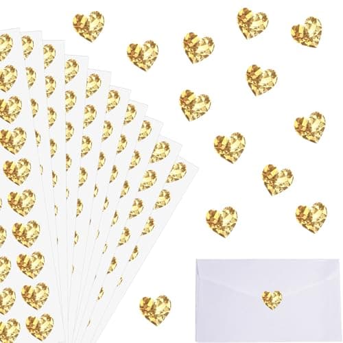 AOZUO 1200 Pcs Gold Heart Stickers Small Holographic Stickers for Student Reward 05in Small Sparkly Sticker SelfAdhesive Labels for Envelope Decor Greeting Cards Invitation Sealing Gift WrappGold
