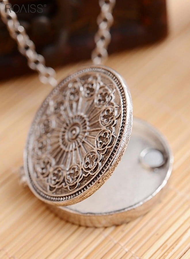 Unisex Round Photo Necklace Personalized Family Gift With Silver Pattern