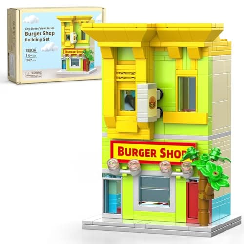 City Burger Shop Building Set Tiny House Building Blocks Decor Model Kit MOC Street View House for Adults Teens Age 14 TV Fans 342 PCS