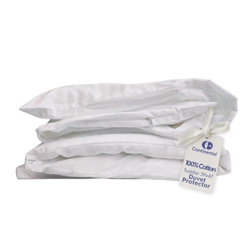 Continental Bedding Toddler Duvet Protector 100 Cotton 300TC Damask Stripe with Zipper Closure and Inner Ties Fits Crib Toddler Bed Comforters 39x47 inch