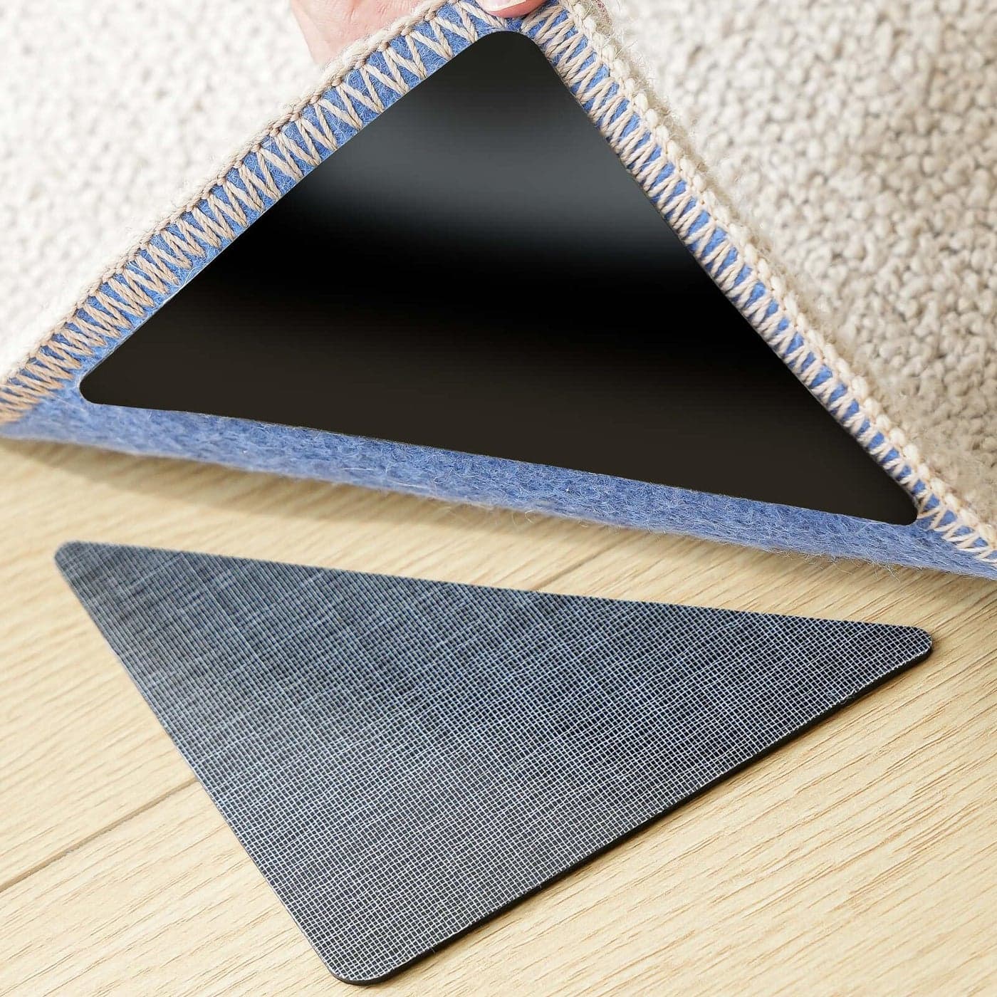 12PCS Non Slip Rug Grippers Rug Pads Grippers Rug Tape Anti Slip Carpet Pads Rug Corner Gripper for Hardwood FloorsTileMatsKeep Area Rugs Flat and Easily Peel Off Black