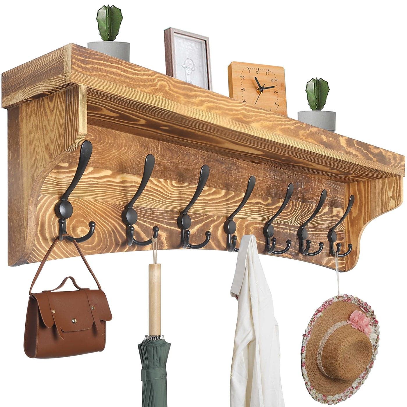 WEBI Wall Shelf with Hooks Underneath35 Long Wall Mounted Coat Rack with ShelfEntryway Shelves7 Triple HooksRustic Brown