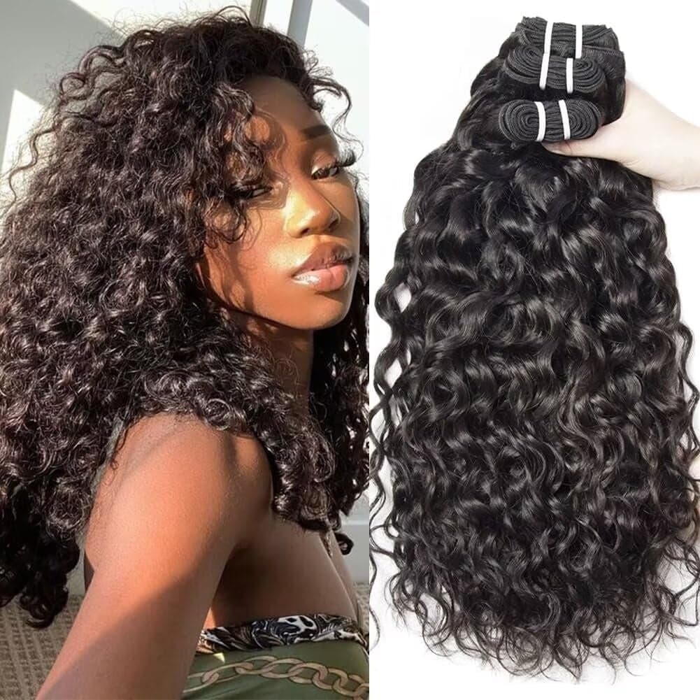 Yavida Water Wave Human Hair Bundles Wet and Wavy Human Hair Weave Bundles Brazilian Bundles Human Hair Unprocessed Remy Human Hair Water Wave Bundles 10 12 14 Inch Natural Black