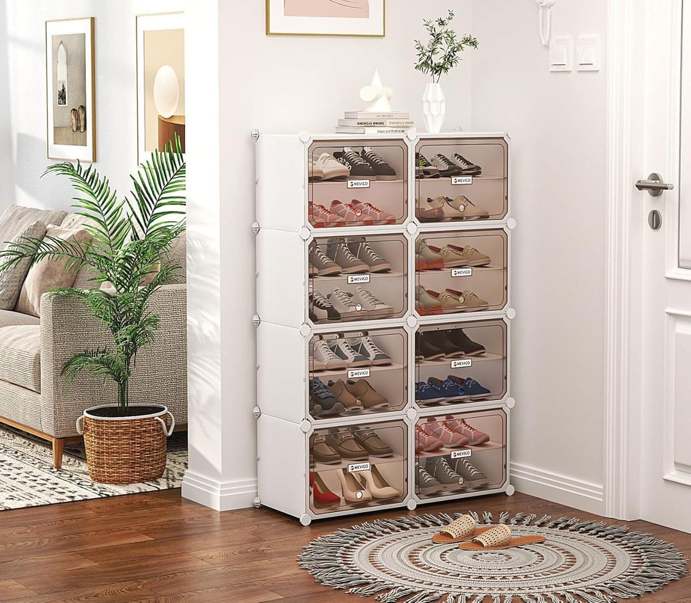 PESOMA DIY Portable Shoe Rack Organizer/Multi-Purpose Shelf Storage Shoe Cabinet Stand Expandable for Heels, Boots, Slippers Plastic Portable and Folding Shoe Rack (White, 16-Shelf-MSD)
