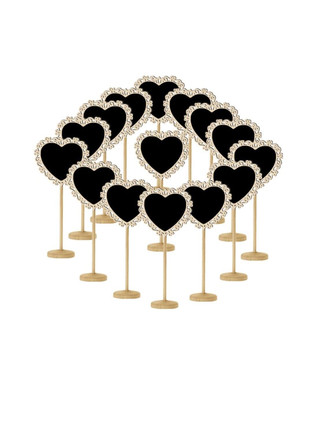 15 Pcs Mini Portable Wooden Blackboard, Small Chalkboard Signs Love Heart Shape Food Signs for Wedding, Birthday Parties, Table Numbers and Special Event Decoration