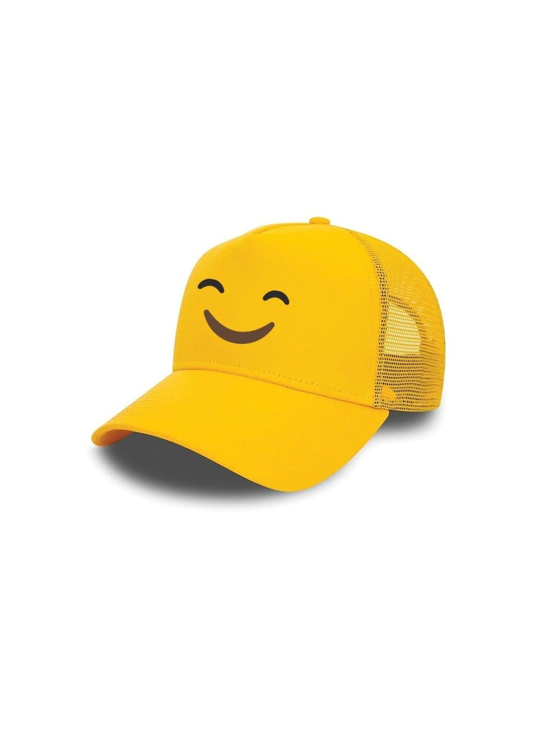 Kids Yellow Smiley Face Mesh Cap With Adjustable Plastic Closure–Unisex Baseball Hat For Boys And Girls–Perfect For Outdoor Activities,Sports