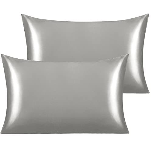 NTBAY Silk Satin Toddler Pillowcases Set of 2 Super Soft and Silky 14x20 Pillow Covers Envelope Closure Grey Cooling Travel Pillow Cases for Nursery Kids Boys and Girls 14 x 20 Inches