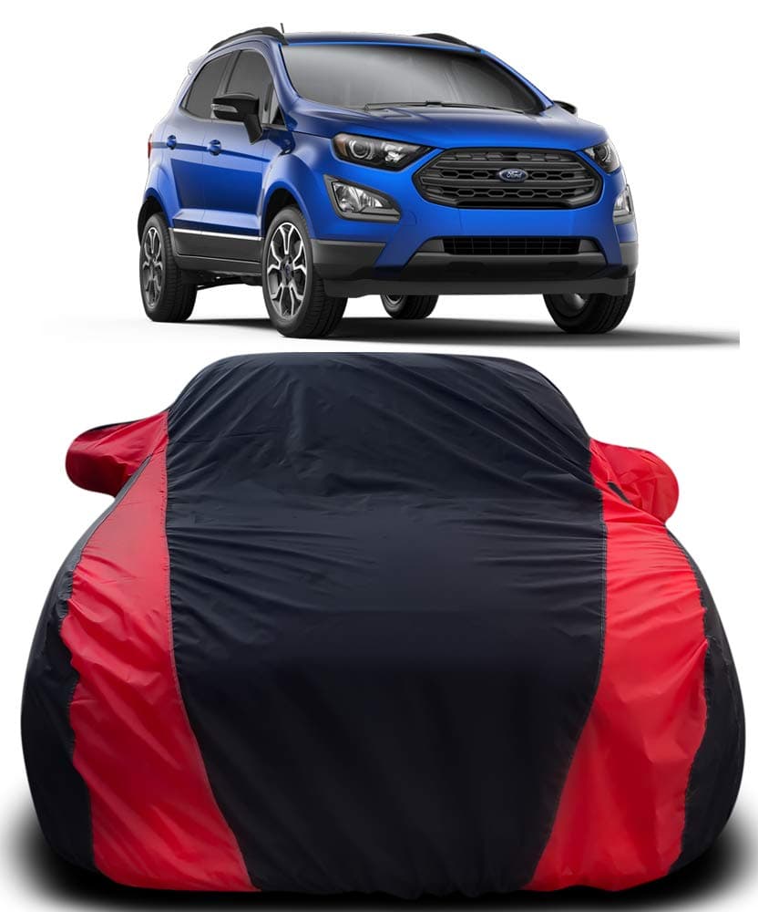 MOTROX Car Cover Compatible with Compatible Withd Ecosport with Mirror Pocket Triple Stitched Bottom Elastic Water Resistant UV Protection & Dustproof Car Cover-Black & Red
